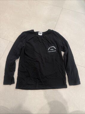 Karl Lagerfeld Kids Black Long Sleeve Pocket Tee with Logo
